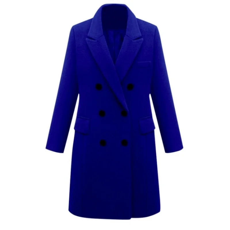 Officewear Casual Women Jackets Fashion Ladies Wool Loose Outwear Elegant Lapel Solid Double-breasted Coats For Autumn Winter