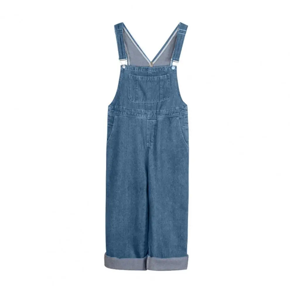 Women's Denim Bib Overalls Wide Leg One Piece Jean Jumpsuits with Adjustable Strap Casual Baggy Jeans Pants with Pockets