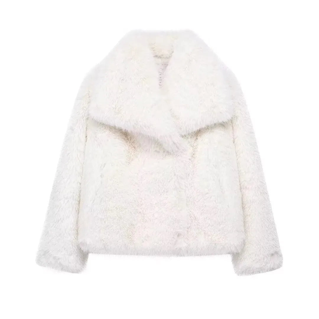 HH Women Elegant Faux Fur Coat Warm Fluffy Loose Long Sleeve Lapel Jacket Autumn Winter Fashion High Street Lady Outerwear
