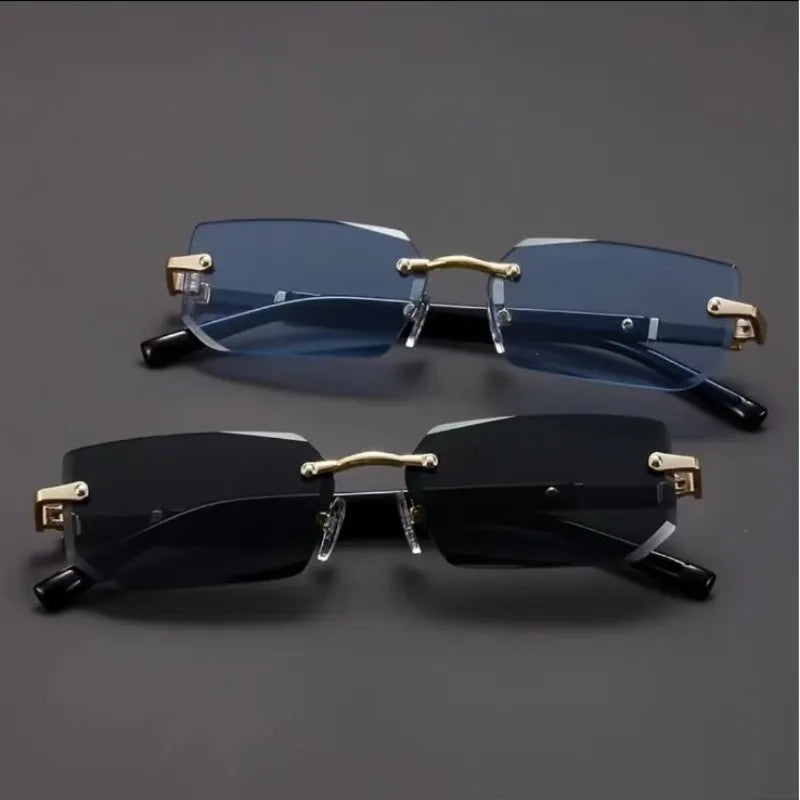 Rimless Sunglasses Rectangle Fashion Popular Women Men Shades Small Square Sun Glasses for Female Male Summer Traveling Oculos