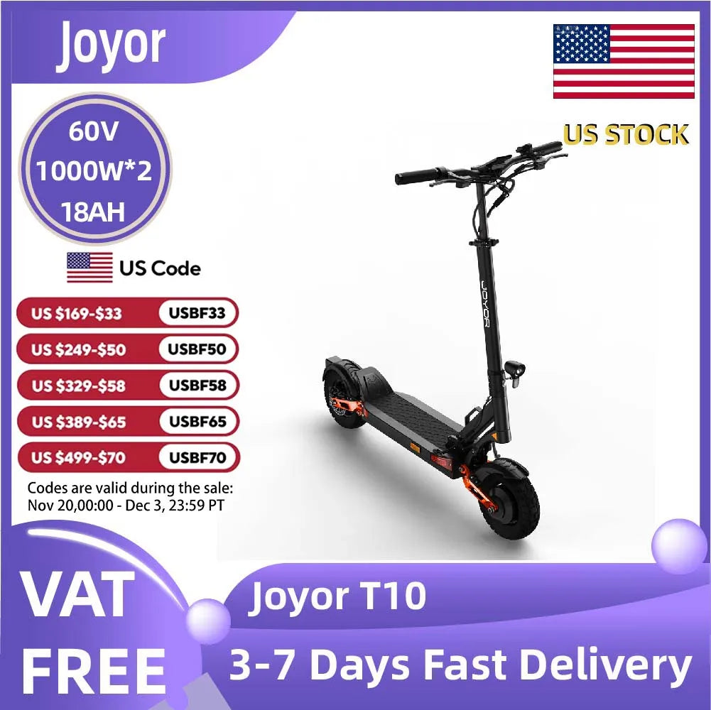 Joyor T10 Adult E-scooter 1000W*2 Motor 60V18Ah Escooter 10 Inch Off Road Tire Off Road Electric Scooter