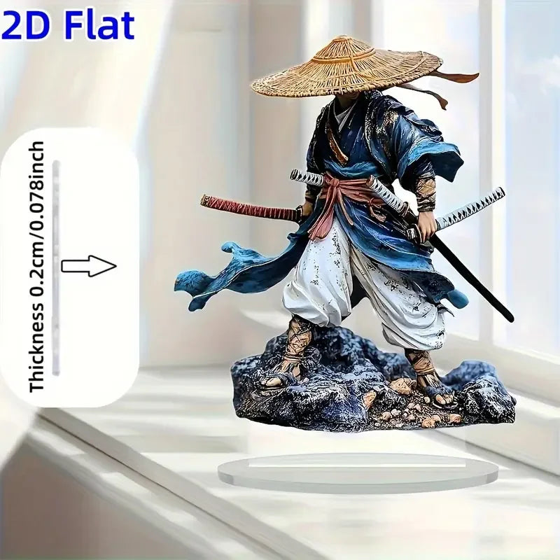 1pcs2D Flat Warrior Acrylic Statue - Traditional Warrior Art Double Sword Decoration, Home Decoration, Office Desk Decoration,