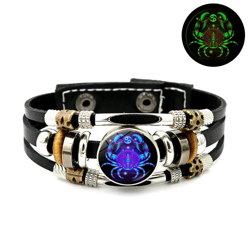 Constellations Luminous Leather Bracelet Retro Multi-layer Beaded Leather Bracelet Jewelry Gifts for Men Women Couples