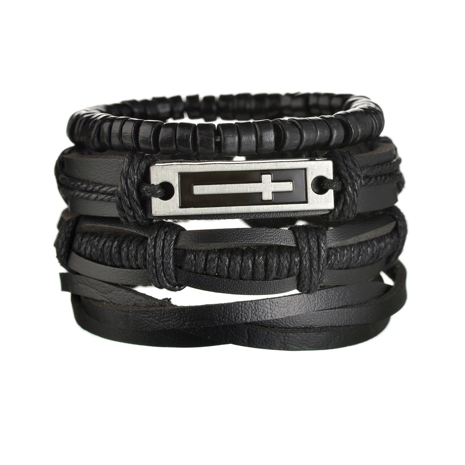 Men's Cross Leather Bracelet Prayer Multi Layer Braided Stainless Steel Fashion Classic Wristband Birthday Gift For Men Women
