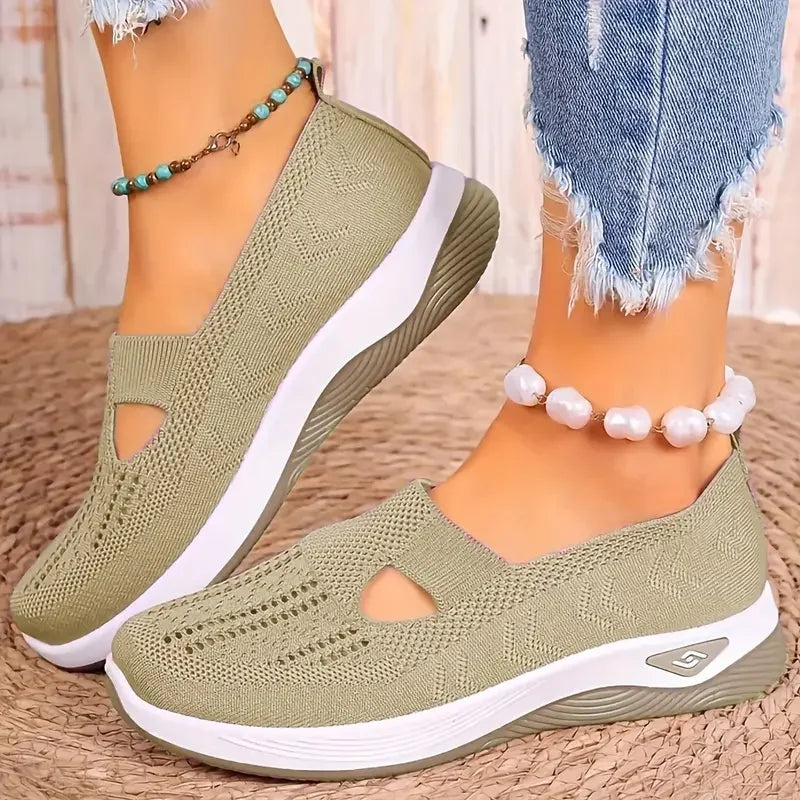 Women's shoes Solid Color Breathable Sneakers, casual sneaker women's summer sneakers, Low-top Knitted Casual Shoes Mom Shoes