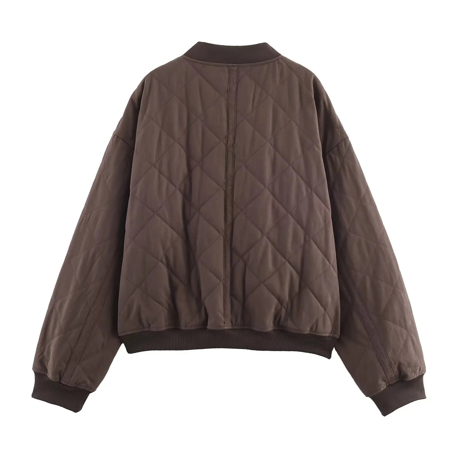 DiYiG WOMAN 2025 Autumn New Fashion Quilted Bomber Jacket Retro Long Sleeve Joker Pocket Casual Jacket Outerwear Mujer