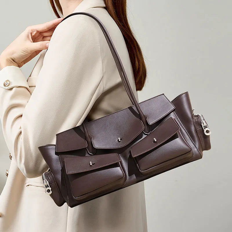 New Women's Bag Luxury Designer Genuine Leather Women Shoulder Bag Vintage Multi-Pocket Storage Cowhide Handbags