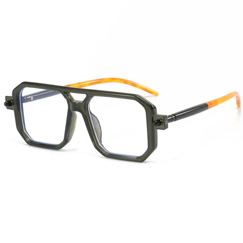 New Popular Square Retro Style Sunglasses Double Beam Pilot Sun Glasses Hawksbill Pattern Mirror Leg Design Flat Mirror