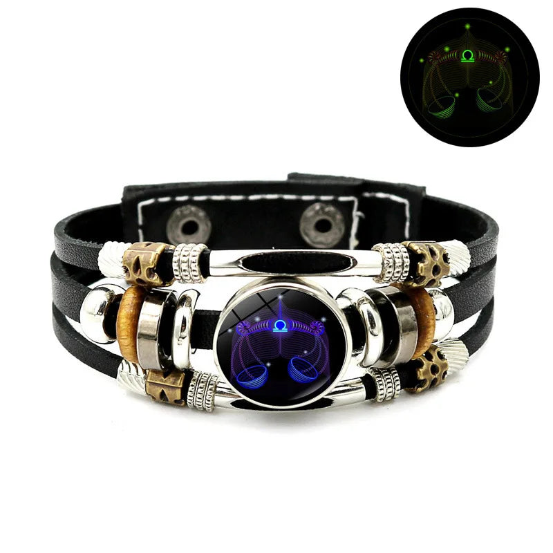 Constellations Luminous Leather Bracelet Retro Multi-layer Beaded Leather Bracelet Jewelry Gifts for Men Women Couples