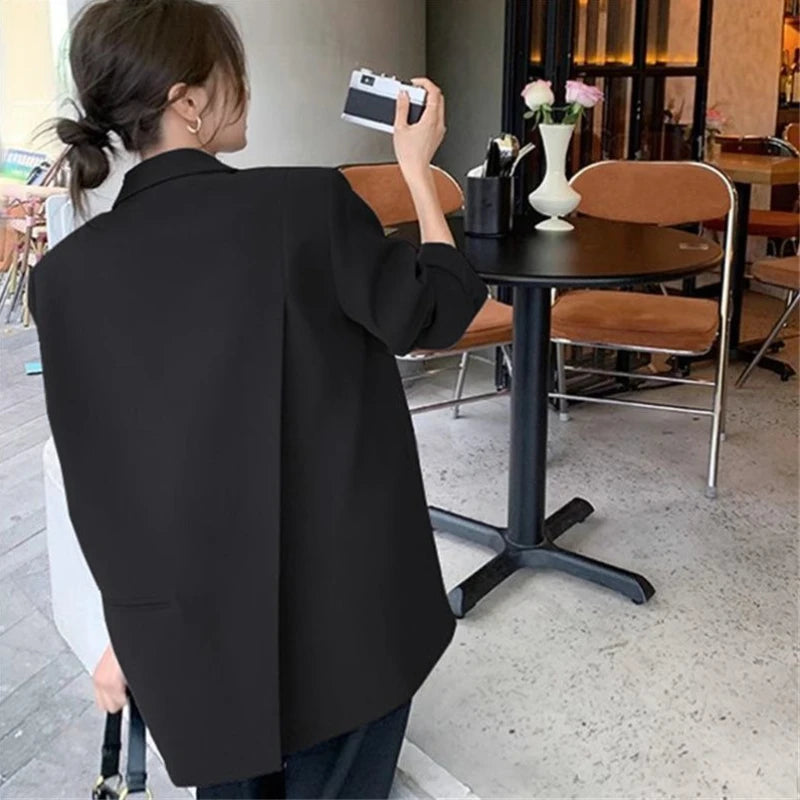 New Arrival Slim Fit Grey Blazer Jacket for Petite Women - Casual Chic Asymmetric Hem Design, Unique Small Size Office-Ready
