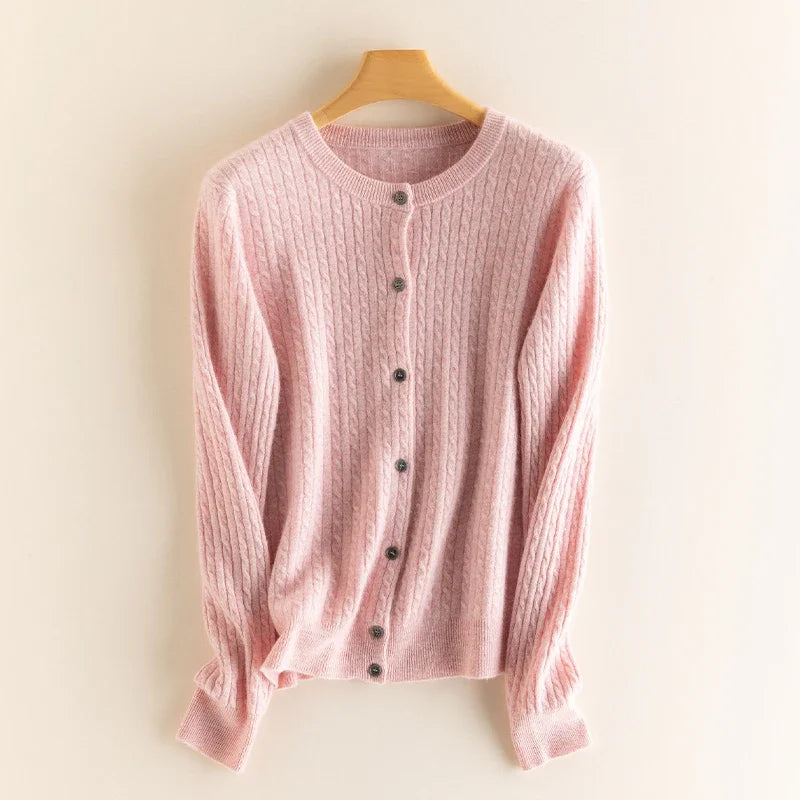 2025 Autumn Winter O Neck Cardigan Women Sweater New Casual Versatile Tops Solid Long Sleeve Single Breasted Cable Knit Sweater