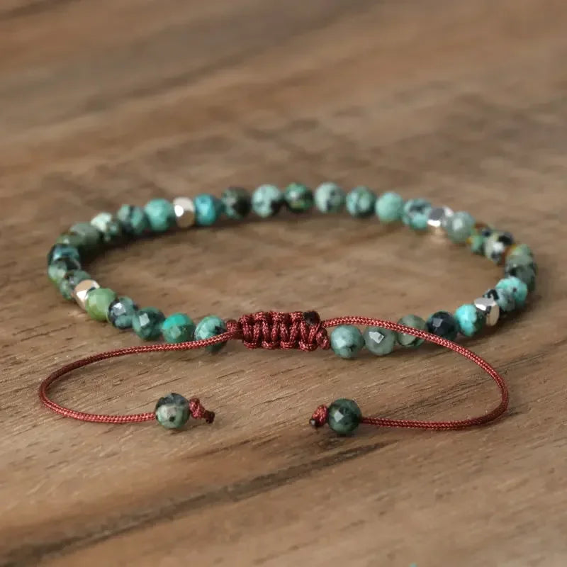 1 PC Bohemian 4mm Natural Stone African Turquoise Bracelet Adjustable Healing Crystal Charm Bracelets for Women Jewelry