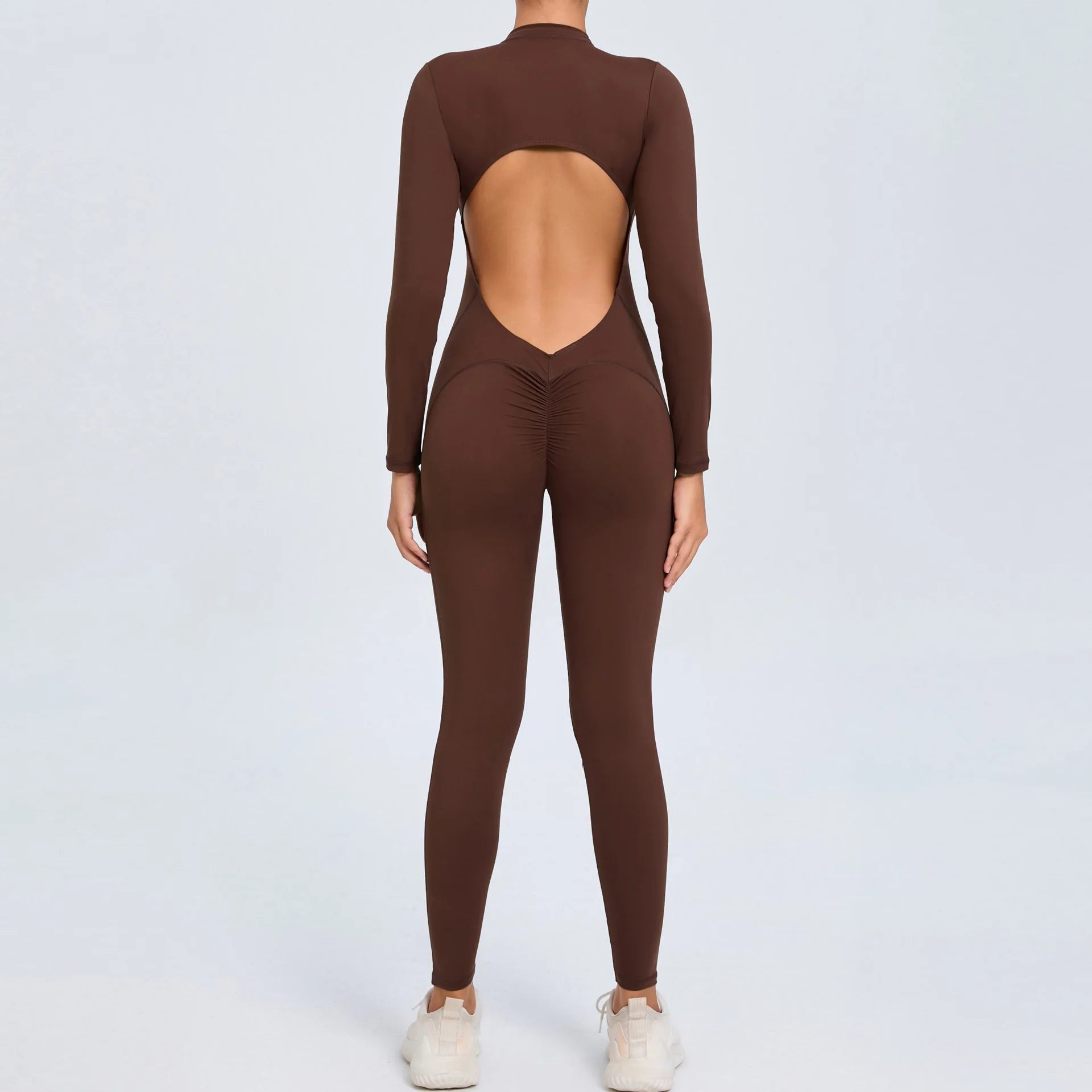 Hearuisavy V Back Sports Jumpsuit Yoga Clothes Rompers Women Long Sleeveles Workout Bodysuits Backless One-piece Suit Female