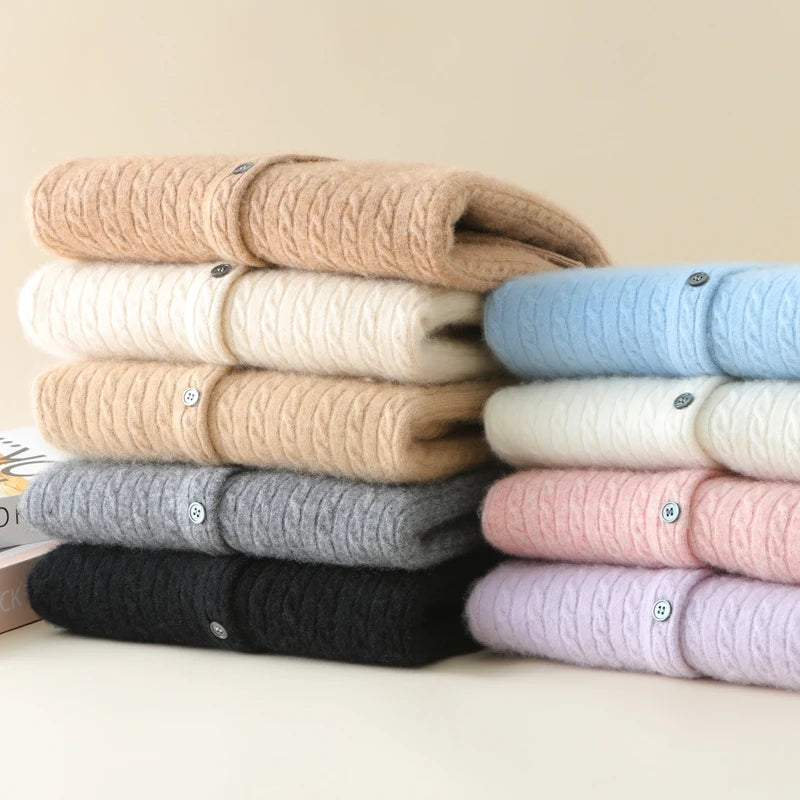 2025 Autumn Winter Women Sweater Solid O Neck Cardigan New Casual Versatile Tops Long Sleeve Single Breasted Cable Knit Sweater