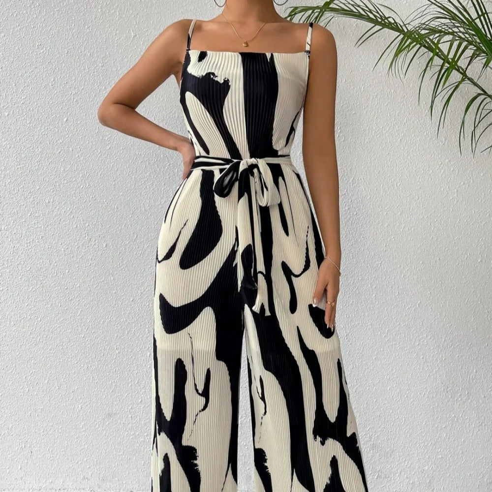 Women's summer new printed wide leg pants casual set jumpsuit