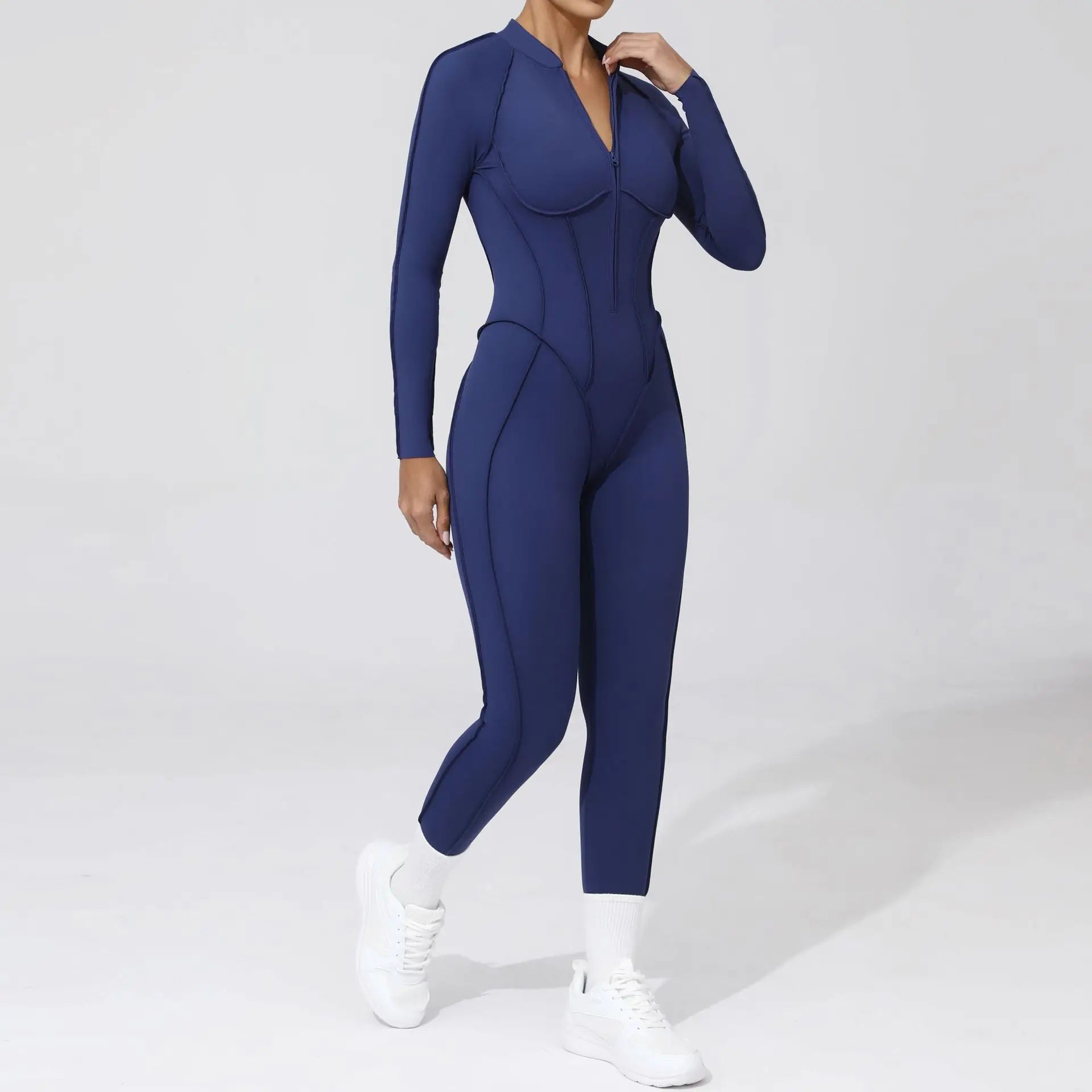 New Women One Piece Sexy V Back Tracksuit Yoga Clothing Clowns Women Long Sleeves Training Suits One-Piece Suit Without Backrest