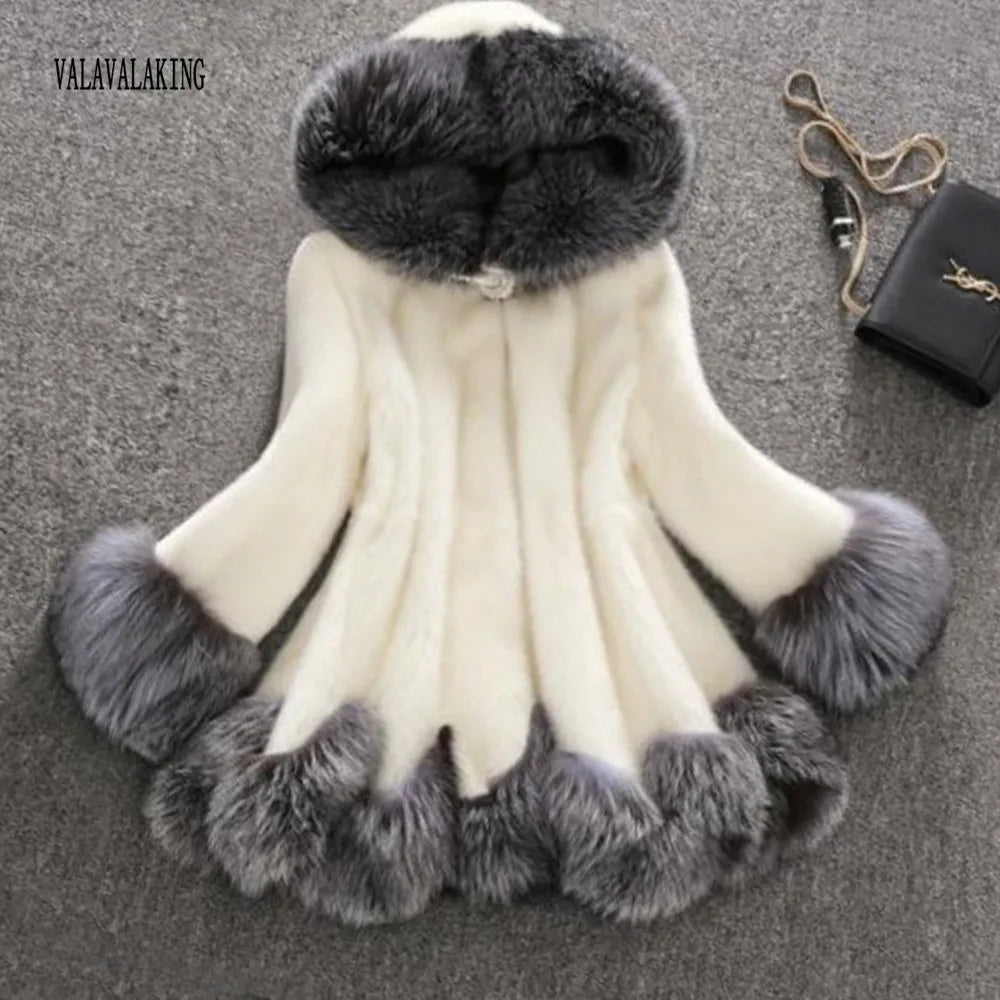 2025 Women Winter Plus Size Thick Furry Faux Fur Coat Female Hooded Long Sleeve Plush Jacket Lady Fake Fur Warm Fluffy Cardigan
