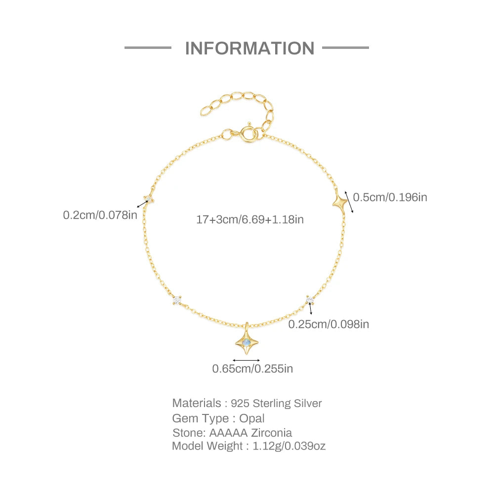 Aide 925 Sterling Silver Star Inlaid Opal With Mini Zircon Chain Bracelet For Women High Quality Elegant K Gold Jewelry Gift