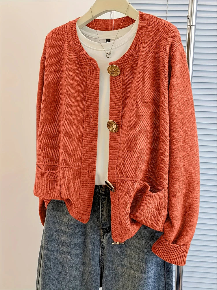 Autumn/Winter New Arrivals casual Loungewear Style Knitted Cardigan With Metallic Buttons Perfect For Autumn/Winter Outfits.