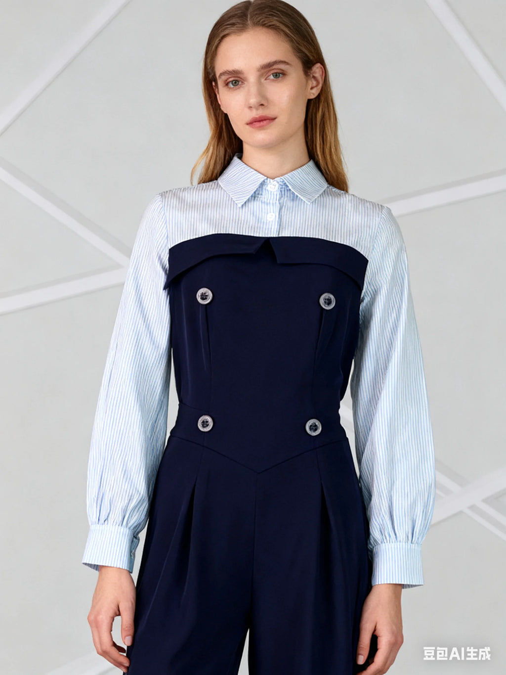 Freeacy Urban Women's Jumpsuit Lapel Collar Long Sleeves Split-join High Waist Loose Overalls Wide Leg Floor Length Jumpsuits