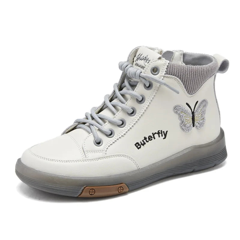 2025 Fashion Women Boots Genuine Leather White Ankle Boots Female Casual Sneakers Plus Size Soft Bottom High Top Women's Shoes