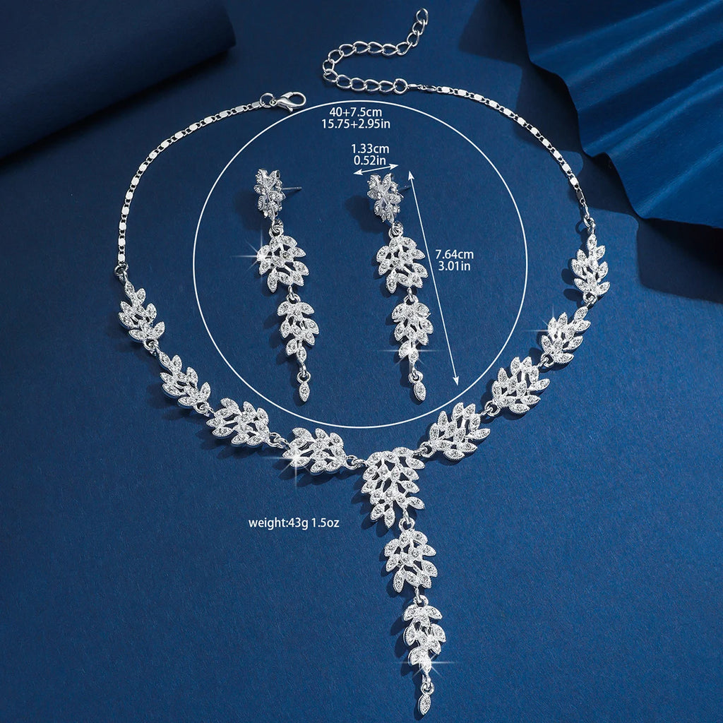 3PC women's fashionable and trendy temperament, leaf floral necklace, earrings, jewelry set, wedding banquet party, holiday gift