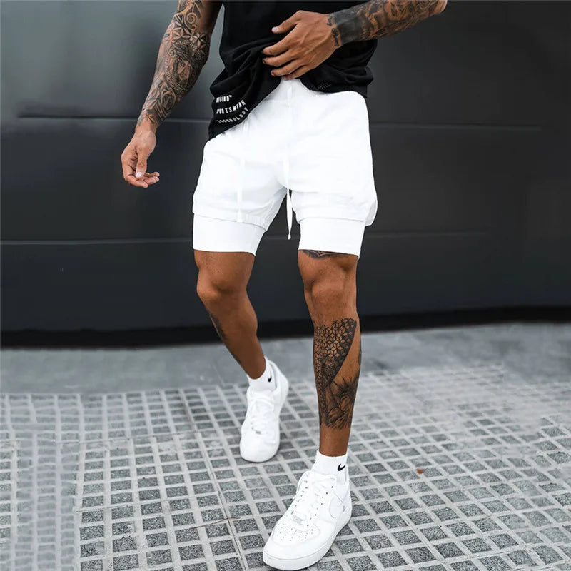 NEW 2 IN 1 Sport Running Casual Breathable Shorts Men Double-deck Jogging Quick Dry GYM Shorts Fitness Workout Men Shorts