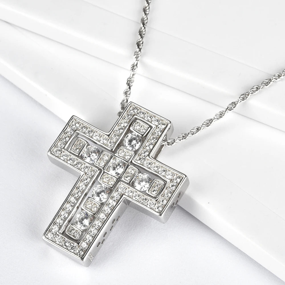 ANDYWEN 925 Sterling Silve Big Double Cross Pendant Long Chain Neckalce 2021 Korea Women High Quality D Twist Chain Jewelry Gift