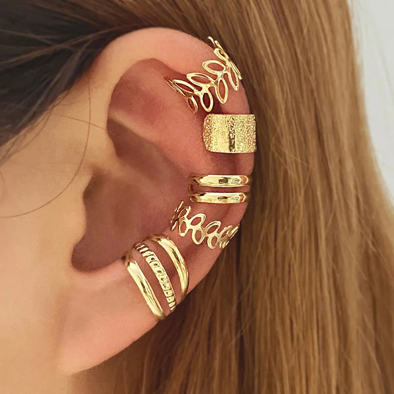 5pcs Vintage Clip Earrings for Women Gold Plated No Piercing Fake Earring Set in Lots 2025 Fashion Jewelry Ear Cuff Accessories