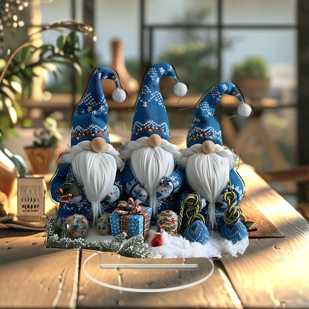 Acrylic Special Festive Christmas Gnomes Acrylic Tabletop Decor - 3 Gnomes, 7.08In/18Cm, Suitable for Bedroom, Kitchen, Office,