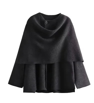 Autumn Women Loose Asymmetric Scarf Knit Jacket Solid Long Sleeve Single Button Side Slit Cardigan Lady Outerwear