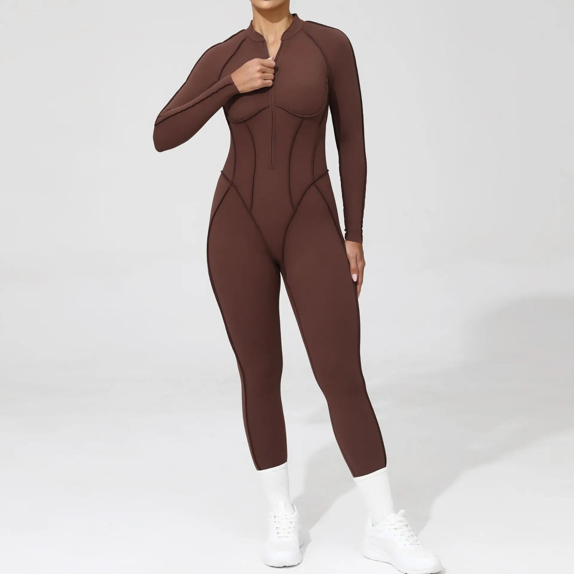 Women's Sports Jumpsuit Yoga Fitness Set with zipper & chest cushion Bare Back High elasticity soft fabric Gym workout bodysuit
