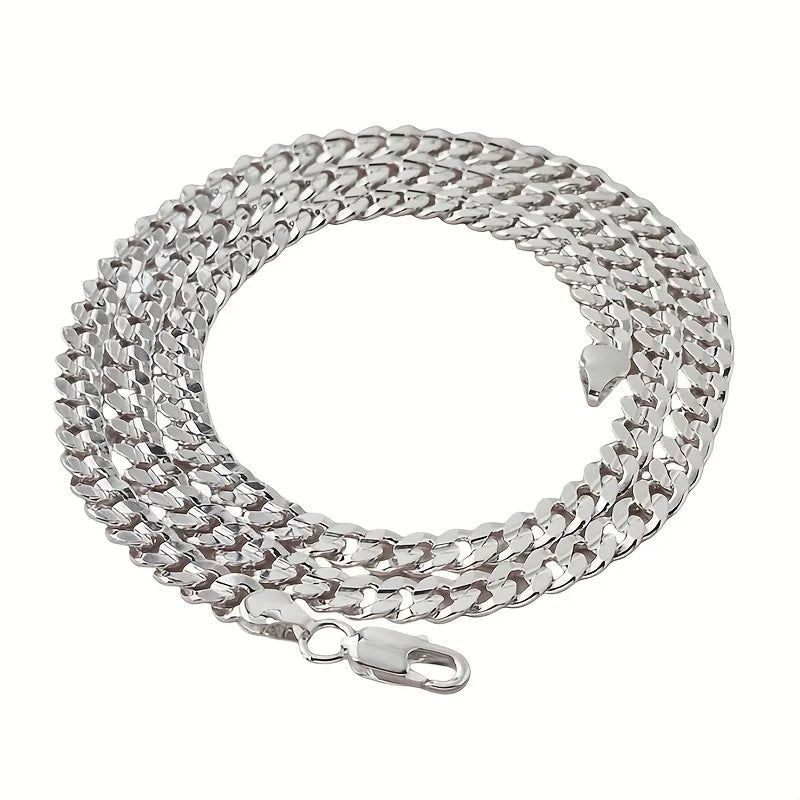 925 Sterling Silver 7mm Cuban Chain Necklace noble charms for women men lady Concave Sideways Design Wedding Jewelry