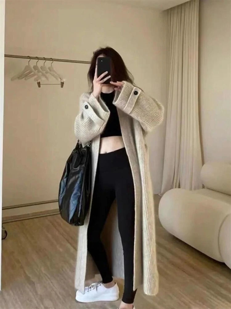 Long Ladies Knit Sweaters Fashion 2025 Lightweight Casual New in Knitwear Trend Korean Streetwear Sleeve Solid Women's Cardigans