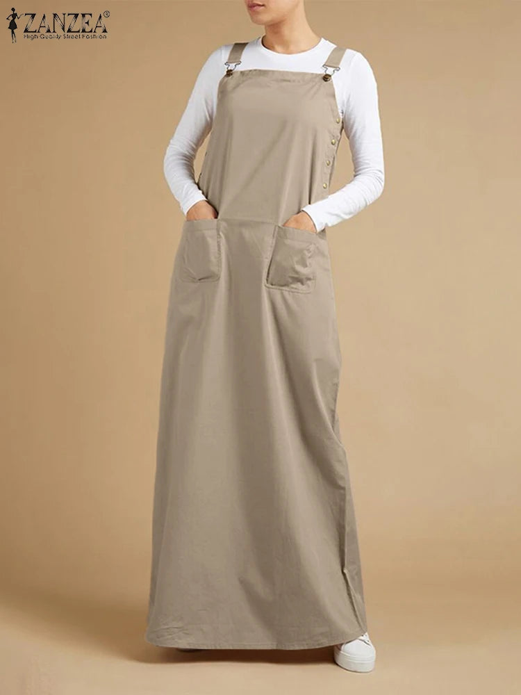 ZANZEA Summer Straps Long Overalls Dress Fashion Women Sundress Party Vestidos Sarafans Casual Solid Maxi Suspenders Vestidos