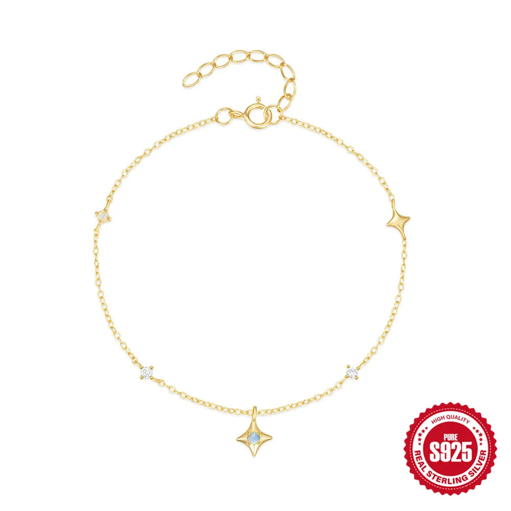 Aide 925 Sterling Silver Star Inlaid Opal With Mini Zircon Chain Bracelet For Women High Quality Elegant K Gold Jewelry Gift