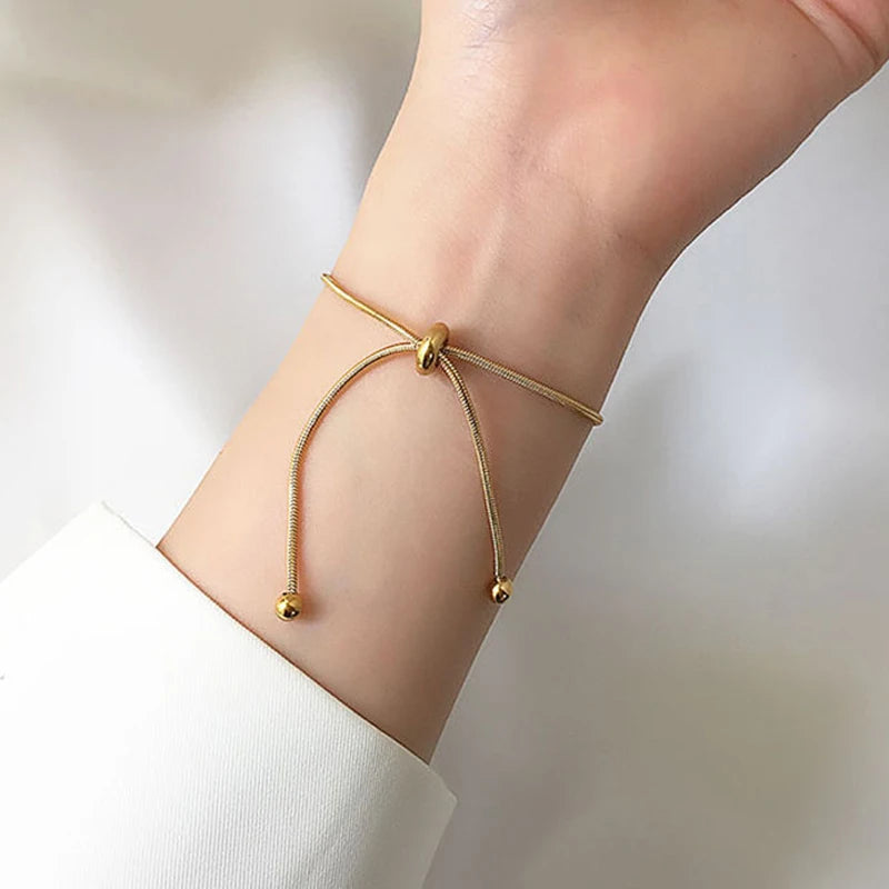 Minimalist Stainless Steel Snake Chain Bracelet for Women Girls Gold Color Adjustable Bracelet Simple Snake Bone Chain Bracelets