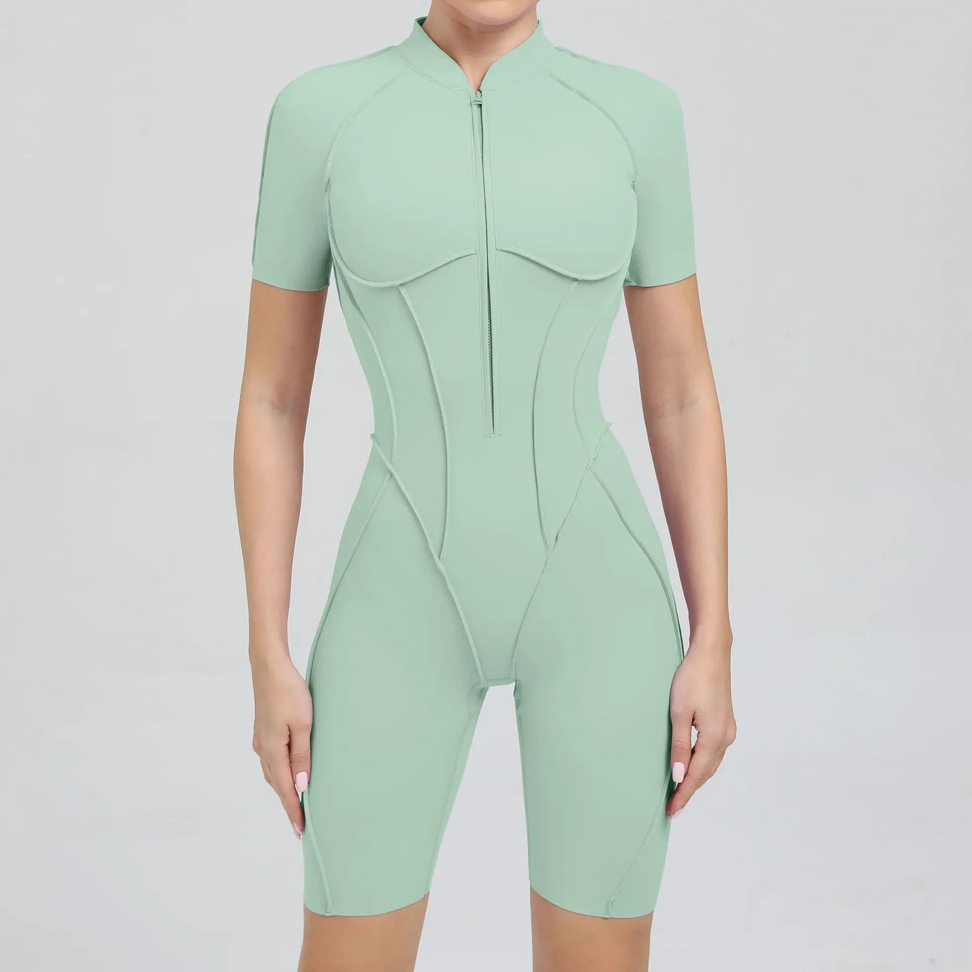 Women's Sports Jumpsuit Yoga Fitness Set with zipper & chest cushion Bare Back High elasticity soft fabric Gym workout bodysuit