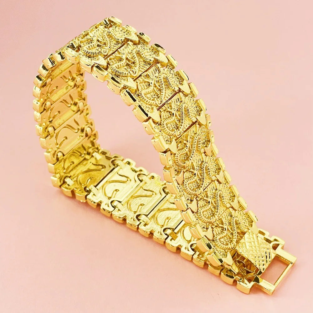 24K Gold AU999 2CM Dragon Bracelet Men - Premium 2CM gold, auspicious dragon, for business & important events