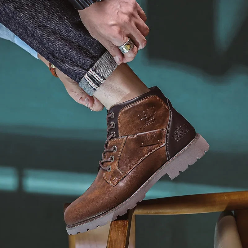 High Quality Men Boots Leather Autumn Winter High Top Shoes Business Casual British Ankle Boots Trendy Elegant Men's Shoes