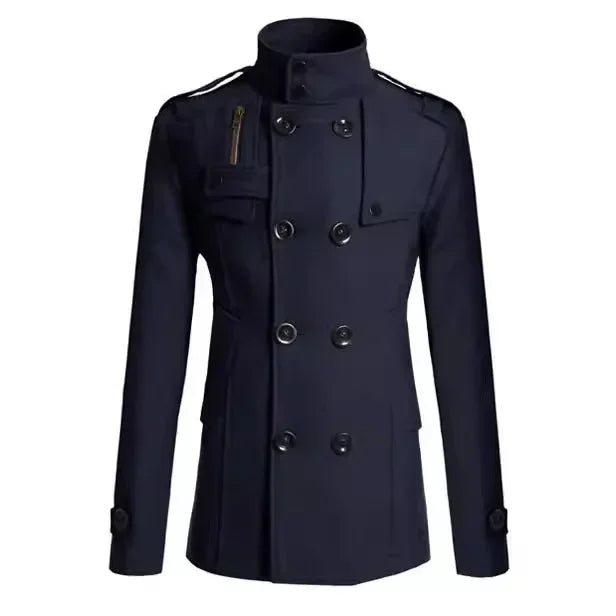 Men's Woolen Overcoat for Autumn and Winter. Korean Style Men's Clothing, Fashionable Slim-fit Double-breasted Mid-to-long Coat.