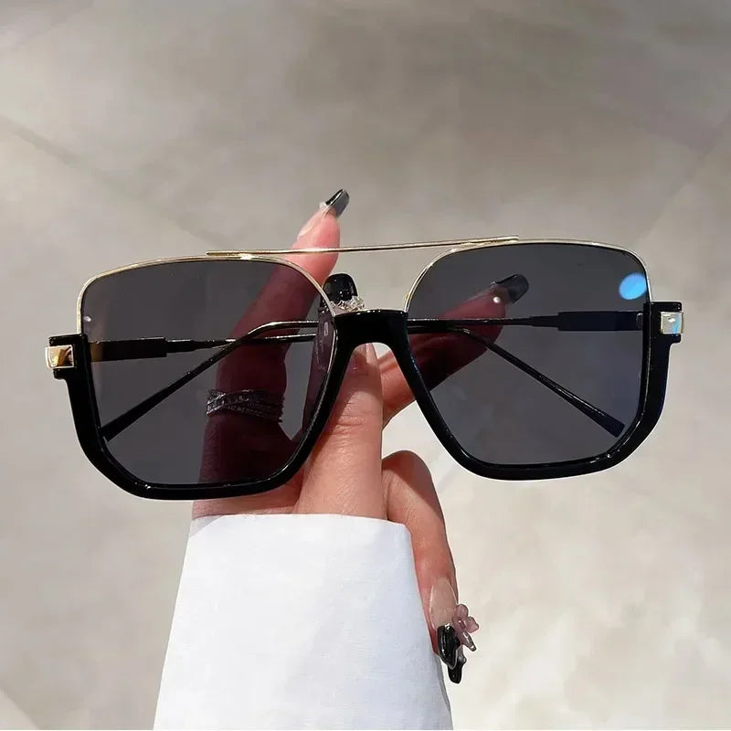 Retro Pilot Metal Sunglasses Fashion Korean Style Women Square Shades Trendy Ins Popular Brand Design UV400 Sun Glasses
