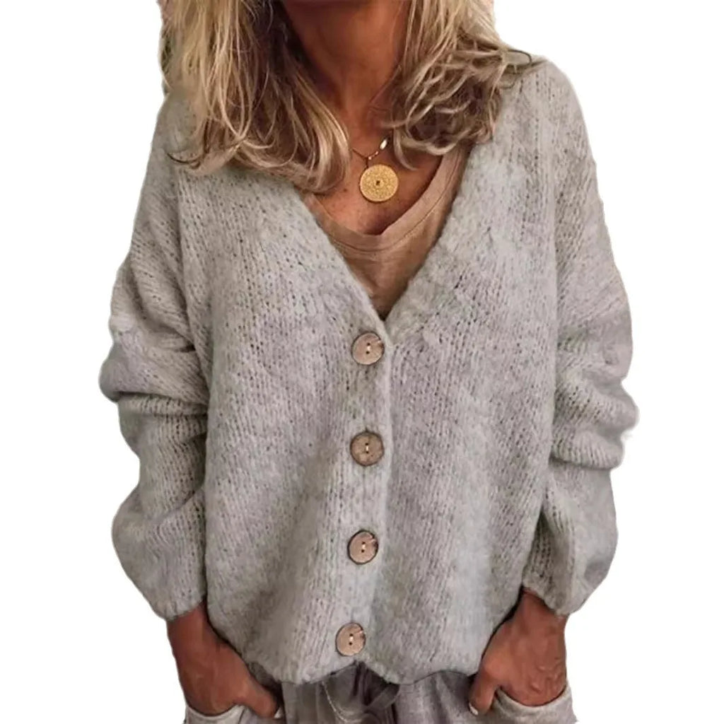 Women's knitted V-neck cardigan, loose coat, spring and autumn