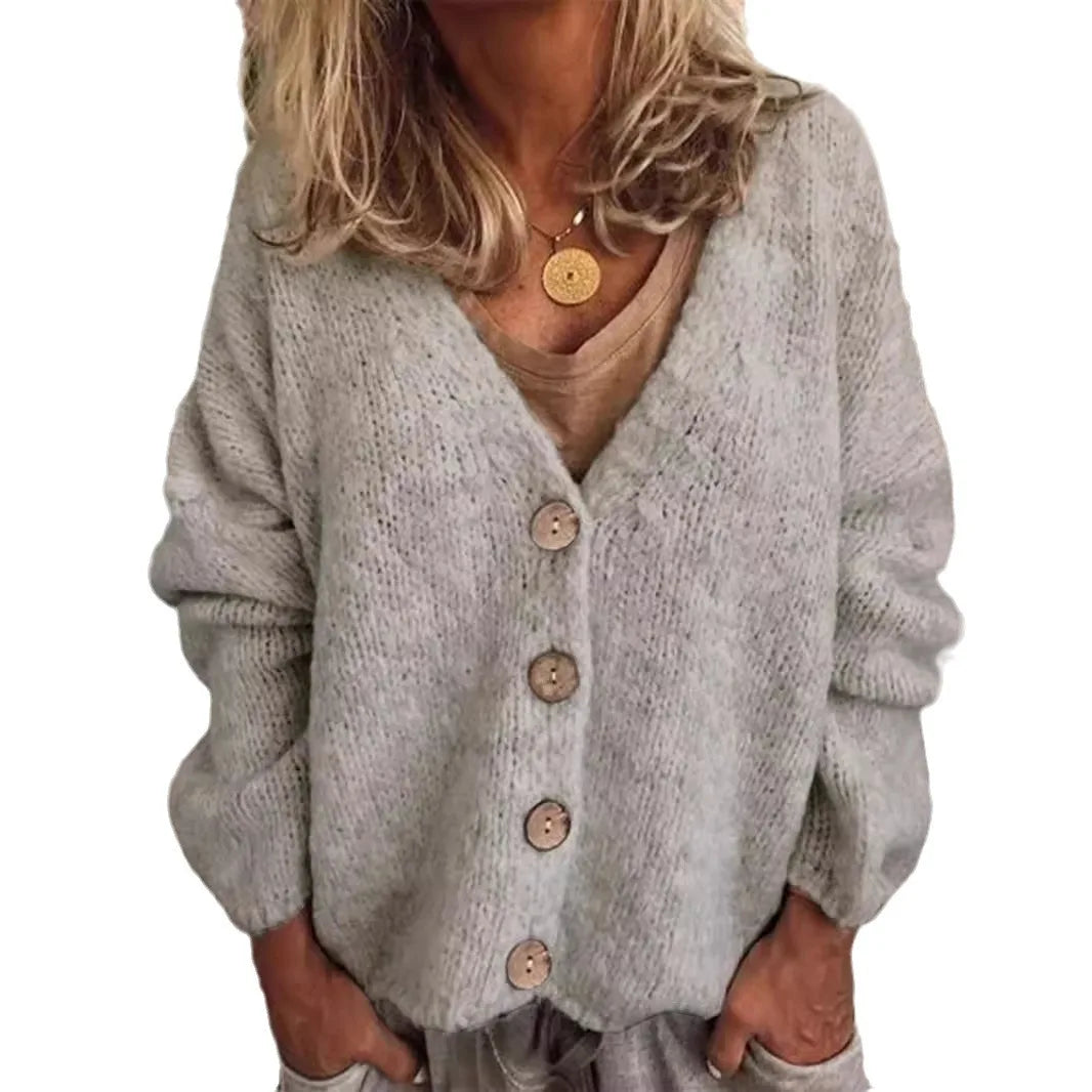 Women's knitted V-neck cardigan, loose coat, spring and autumn