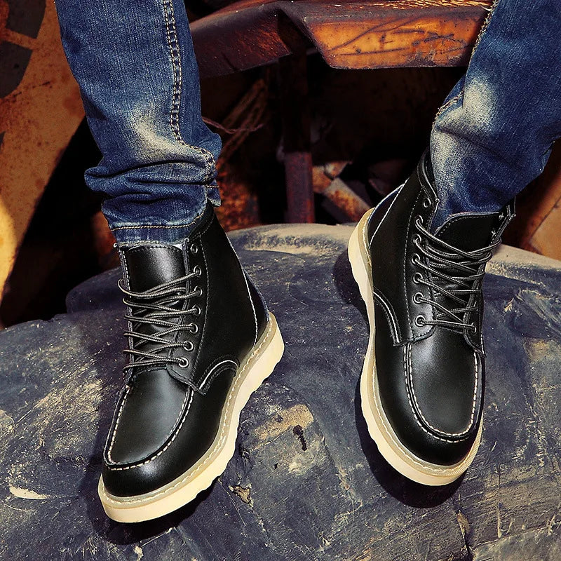 Spring New Genuine Leather Men's Boots Luxury High Quality Men Ankle Boots Fashion Handmade Motorcycle Boots Men Waterproof Shoe