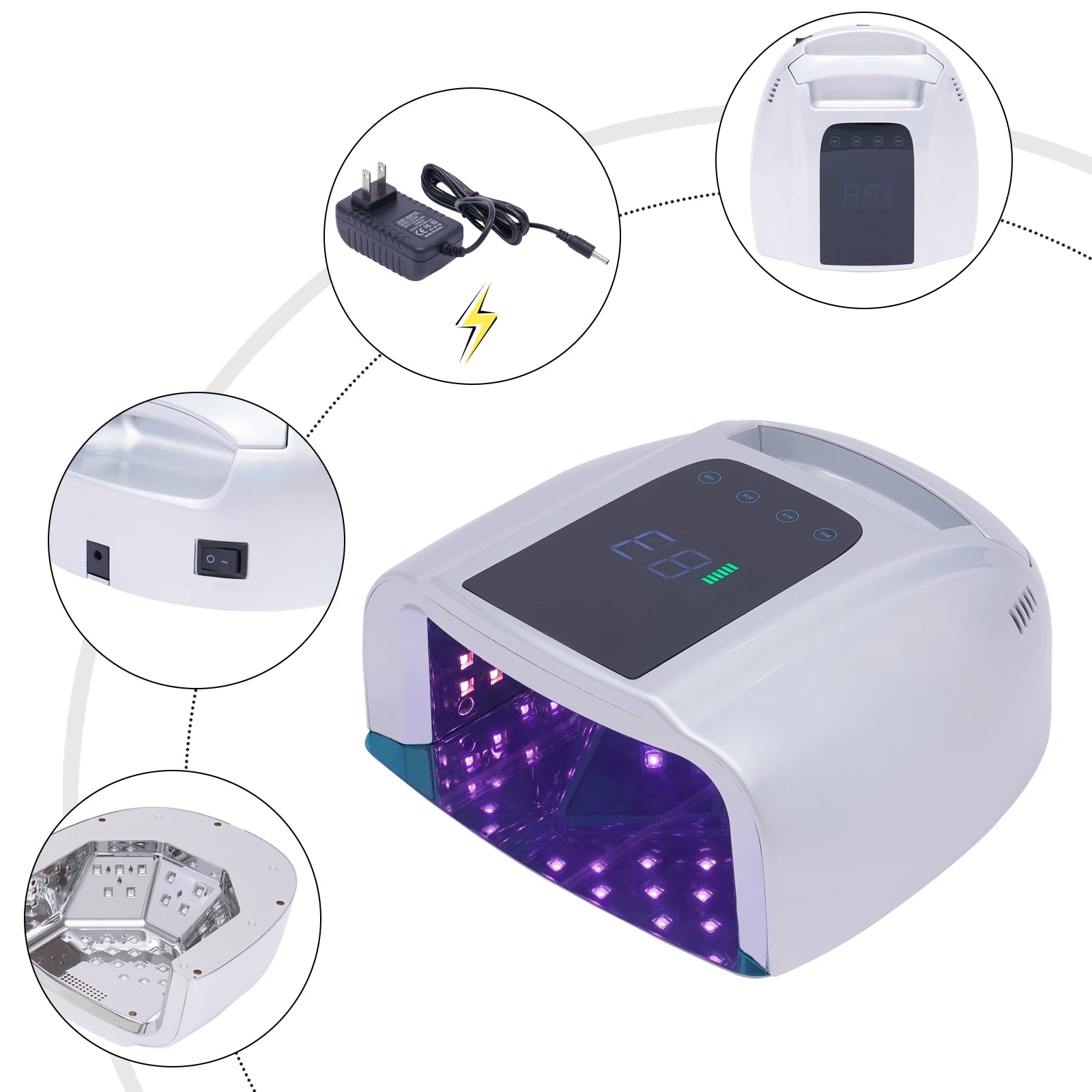 Nail Dryer 96W 42-Bead Professional Rechargeable UV LED Portable Cordless Nail Lamp Machine with Removable Stainless Steel
