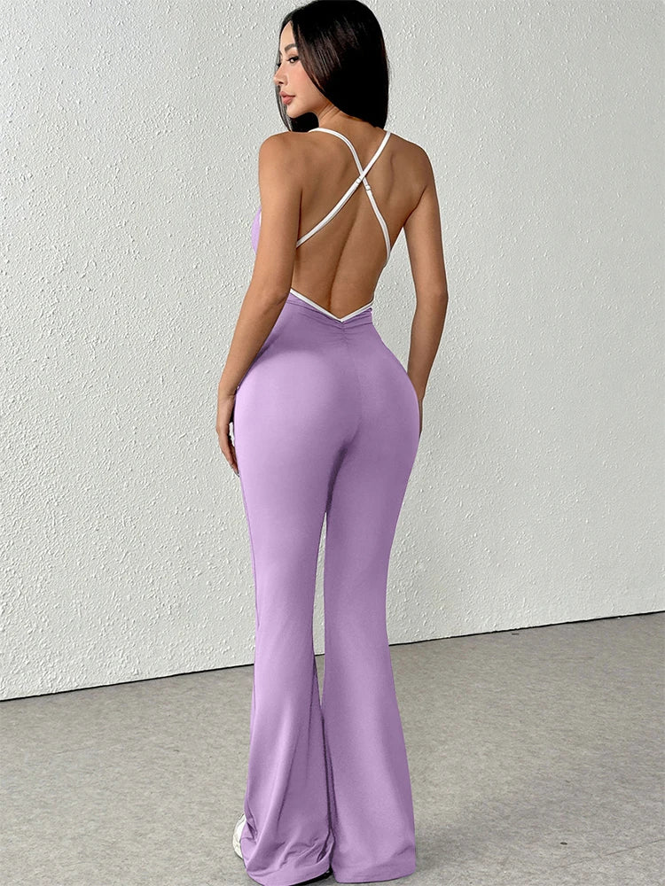 Women's Jumpsuits Streetwear Fashion Summer New Casual Slim Clothing Solid Sexy Sling Backless Elegant Female Jumpsuits Clothing
