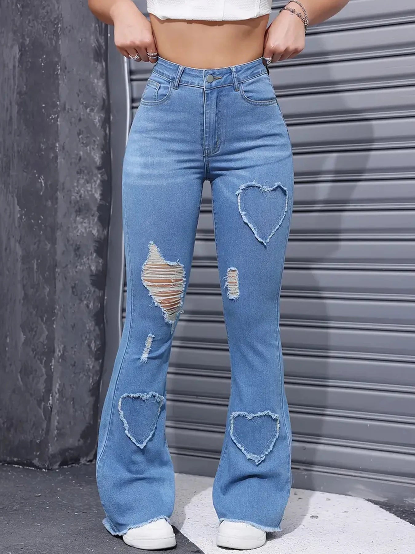 2025 Women's New Distressed Jeans, Embroidered Patch Fabric, High Elasticity, Fashionable and Versatile, Comfortable Denim Women