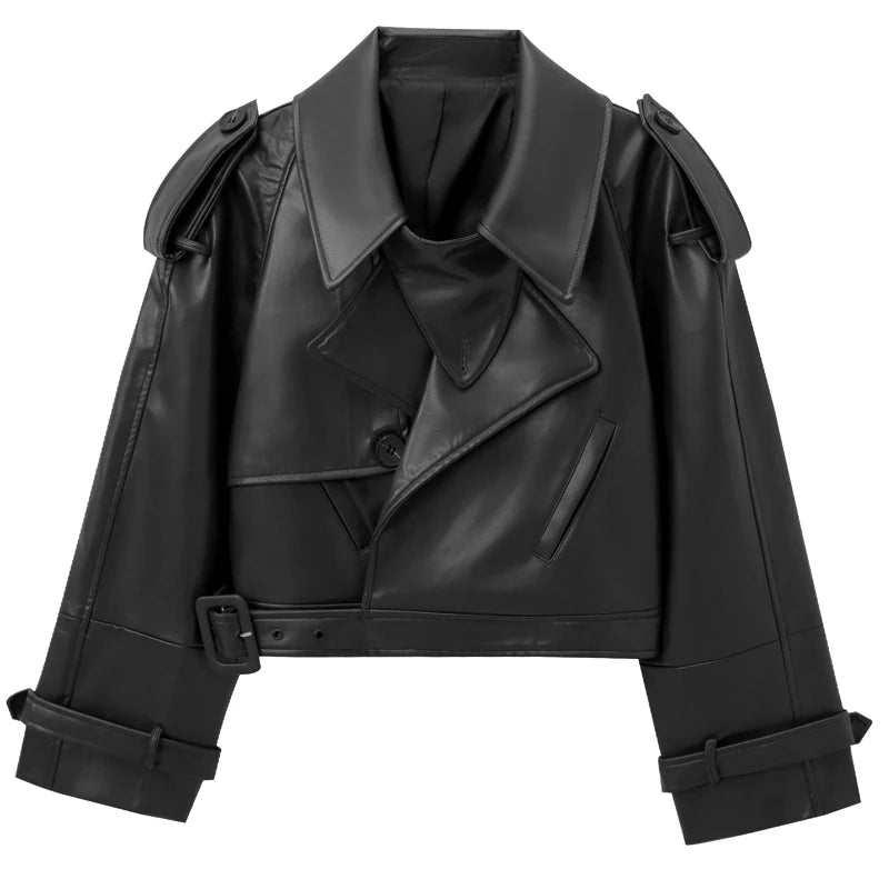 HXAO Cropped Leather Jacket Women's Jacket Autumn 2025 Burgundy Black Outerwears Women's Long Sleeve Top Coat Motorcycle Jacket