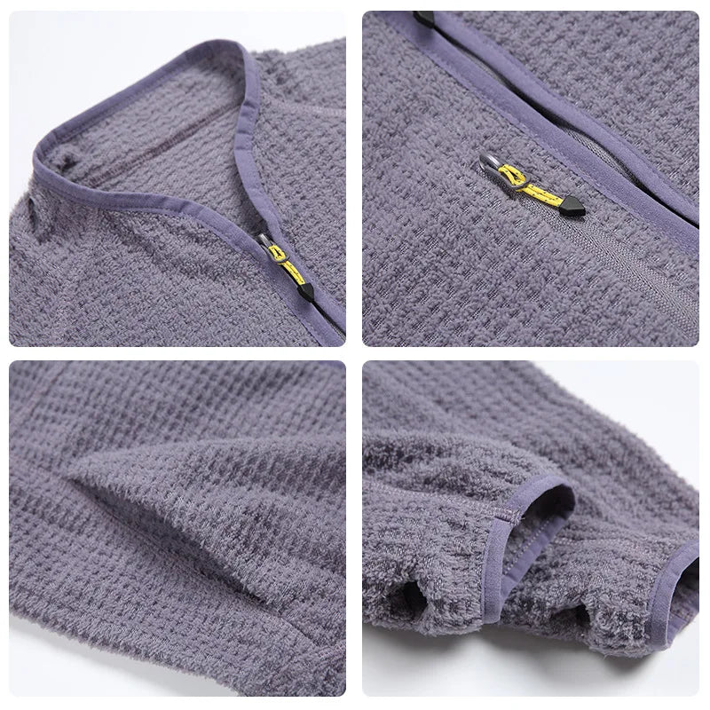 Lock-Warm Grid Fleece Lightweight & Breathable Stand-Collar Jacket for Couples: Long-Lasting Warmth for Mountain Outdoor Sports